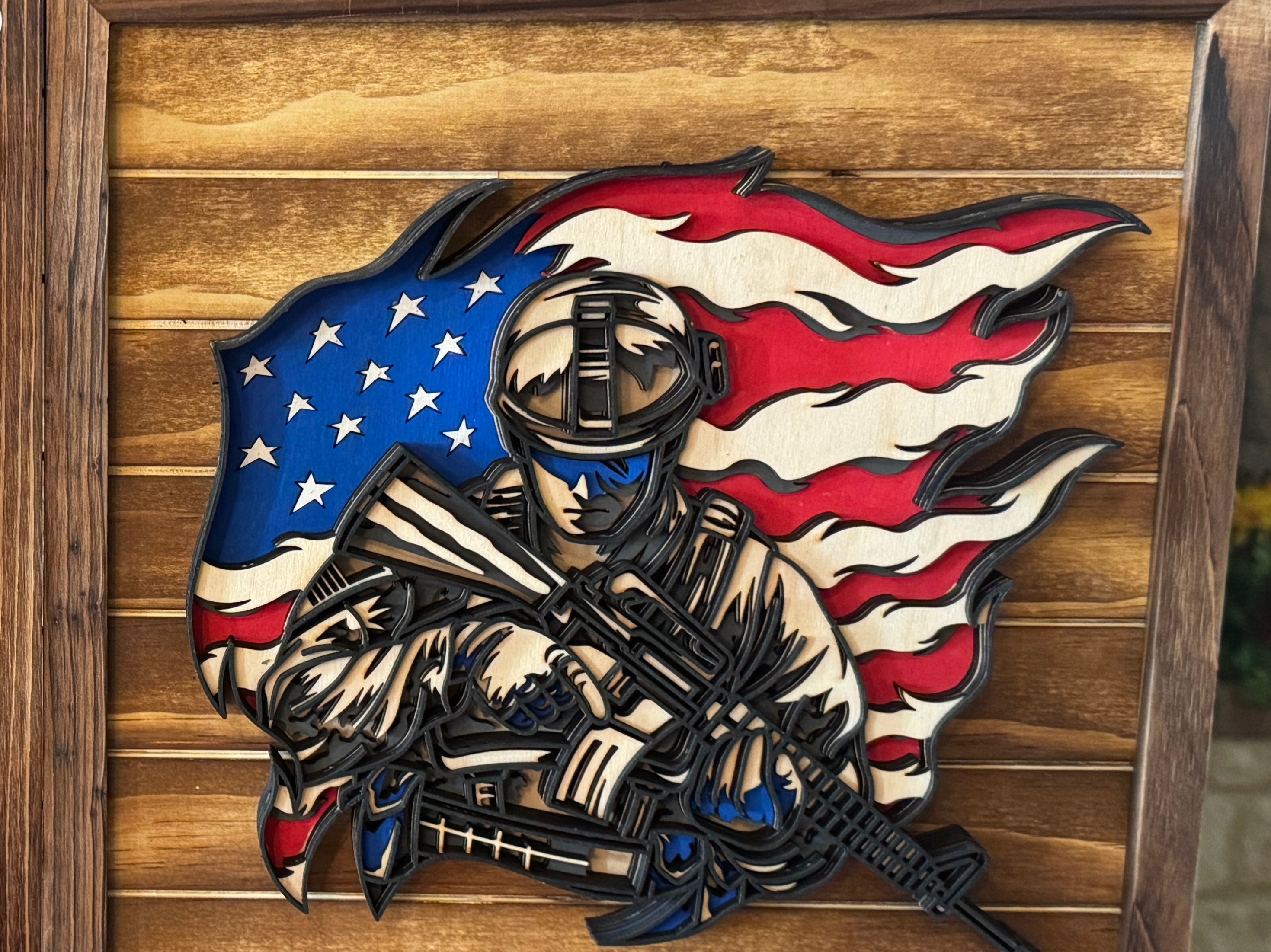US Patriotic Flag with Soldier holding M16